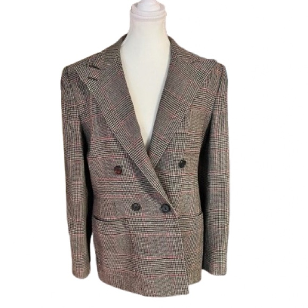 Vintage Ralph Lauren Plaid Blazer Jacket Size 8 Designer 80s 90s retro black red